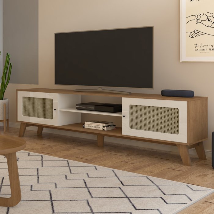 Rack Charlotte 2 Portas com Pés Retro para TV até 75 Polegadas