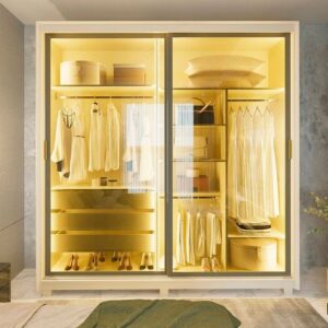 Guarda Roupa Platinum 2 Portas Vidro Reflecta com Pes e LED Off White Gelius