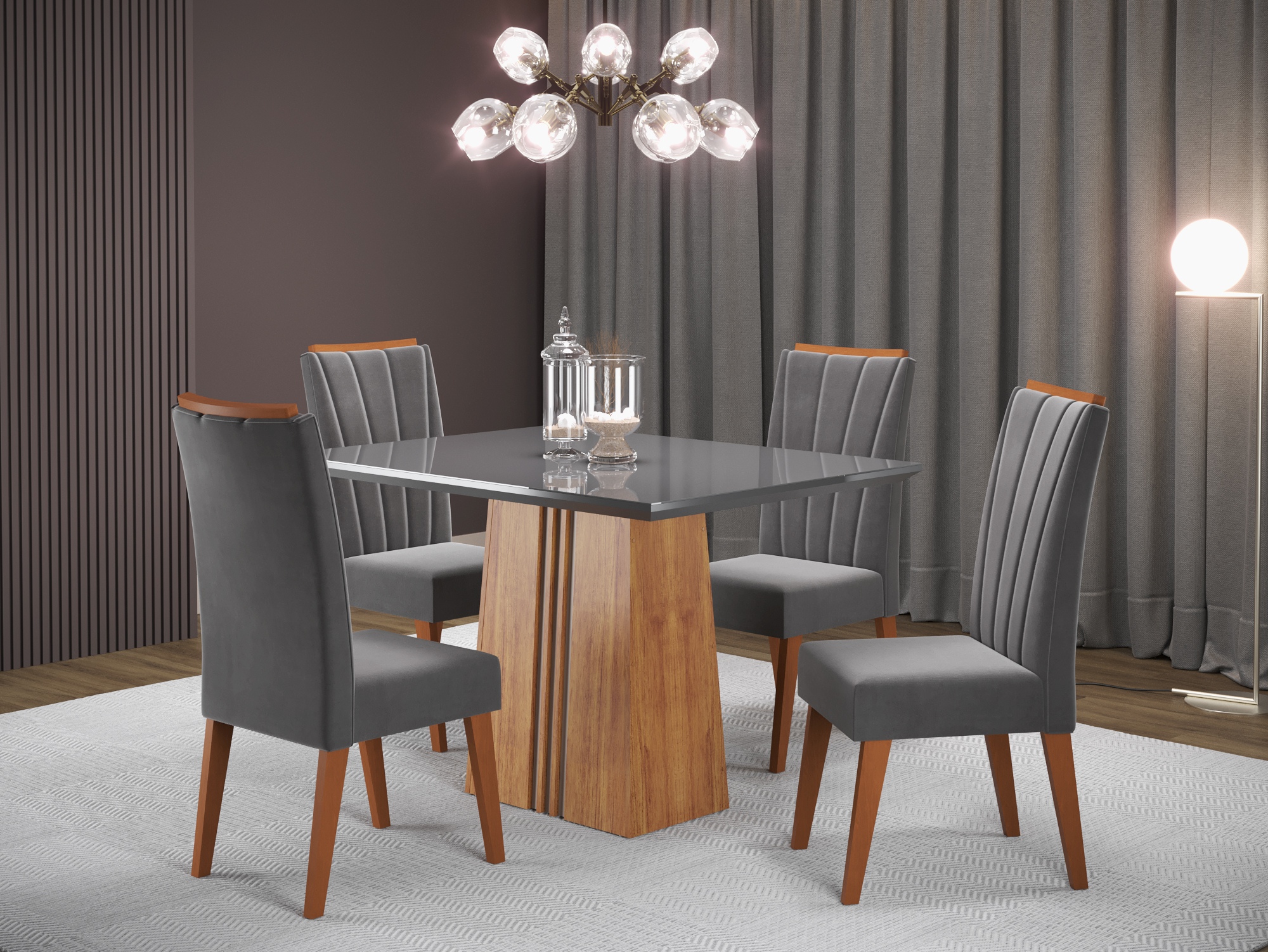 Mesa Ibi 120x90 com 4 Cadeiras Safira