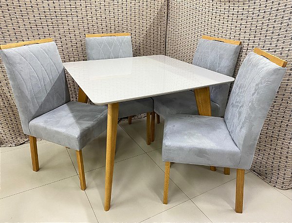 Mesa Jade Slim 100x100 Tampo Malaga MDF.Vdr e Base Slim com 4 cadeiras
