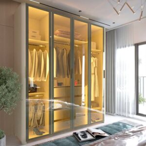 Roupeiro Innova 4 Portas de Vidro Reflecta com Pes e LED Gelius
